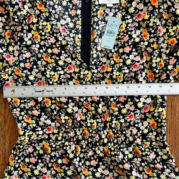 NEW LOFT Outlet Midi Floral Dress 4P Petite Wedding Guest Puff Sleeve V-neck‎ - Picture 9 of 11